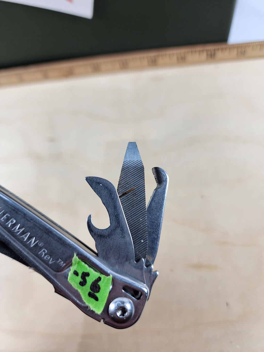 Leatherman Rev #-56 Dirty, possible rust, knife dinged