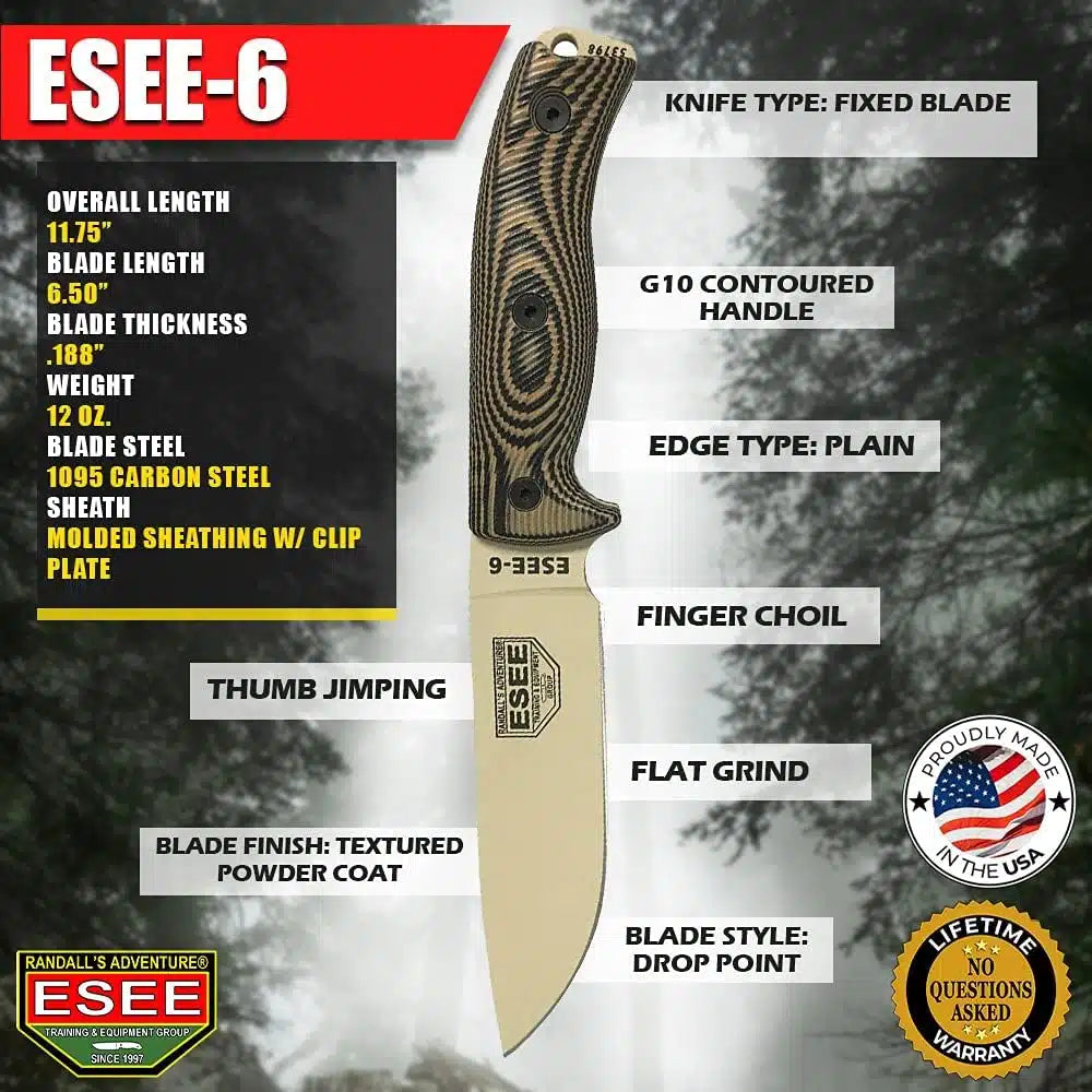 ESEE Model 6 Fixed Blade Tan - ES6PDT005 - BRAND NEW
