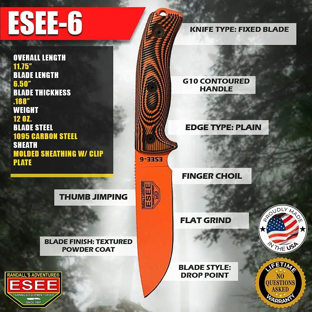 ESEE Model 6 Fixed Blade Orange - ES6POR006  - BRAND NEW