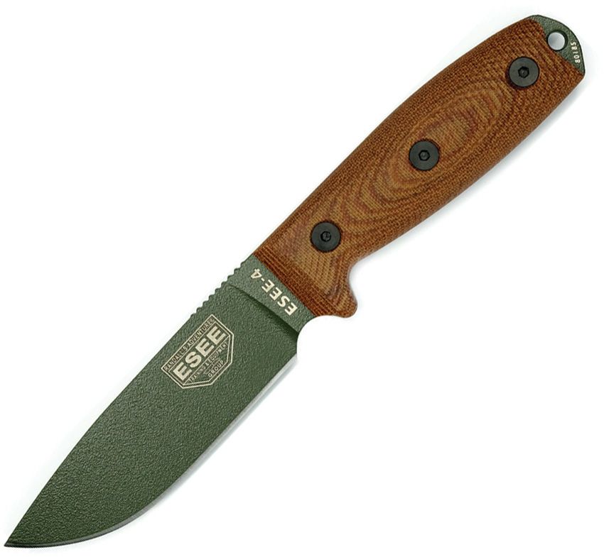 ESEE Knives ESEE-4POD-011 OD Green Plain Edge, 3D Machined Natural Canvas Micarta Handles