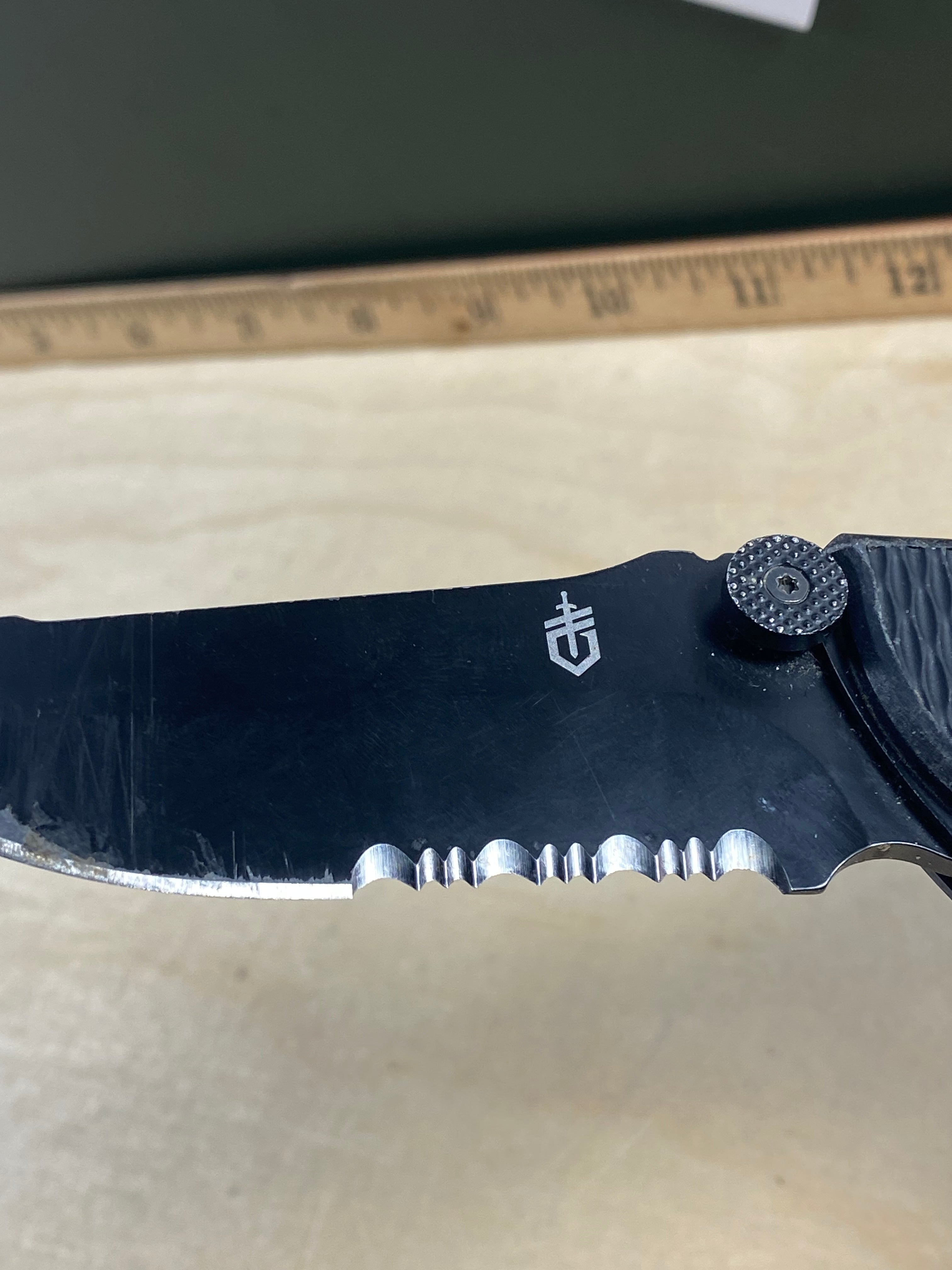 Gerber #32 Hinderer CLS Combat Life Saver Rescue Knife. Moderate usage. Resharpened. Pocket clip a little loose. (MSRP $90.00 NEW)