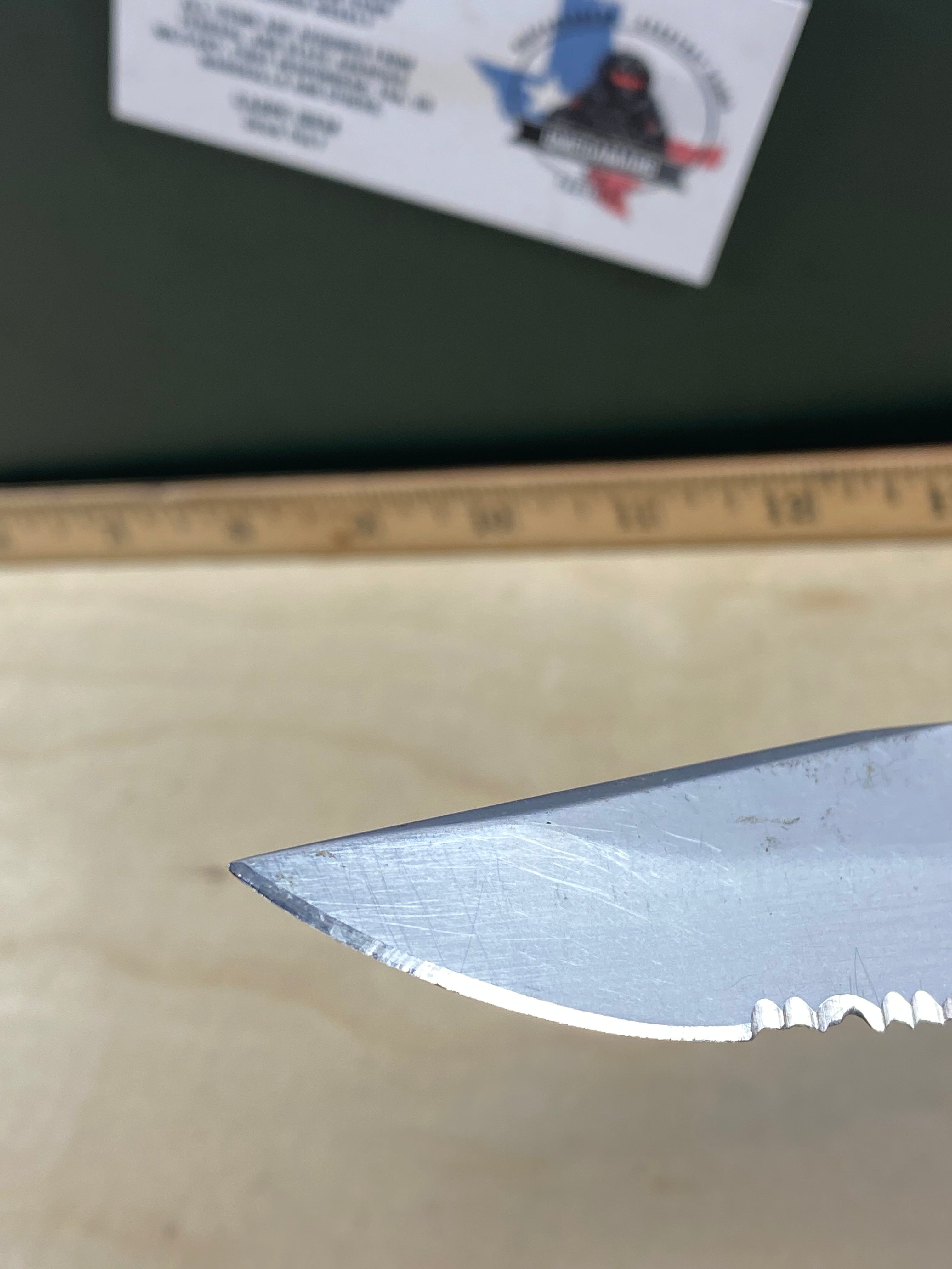 Gerber #42 450 EZ Out Pocket Knife Lockback combo Edge Blade. Light usage. Chip on blade.