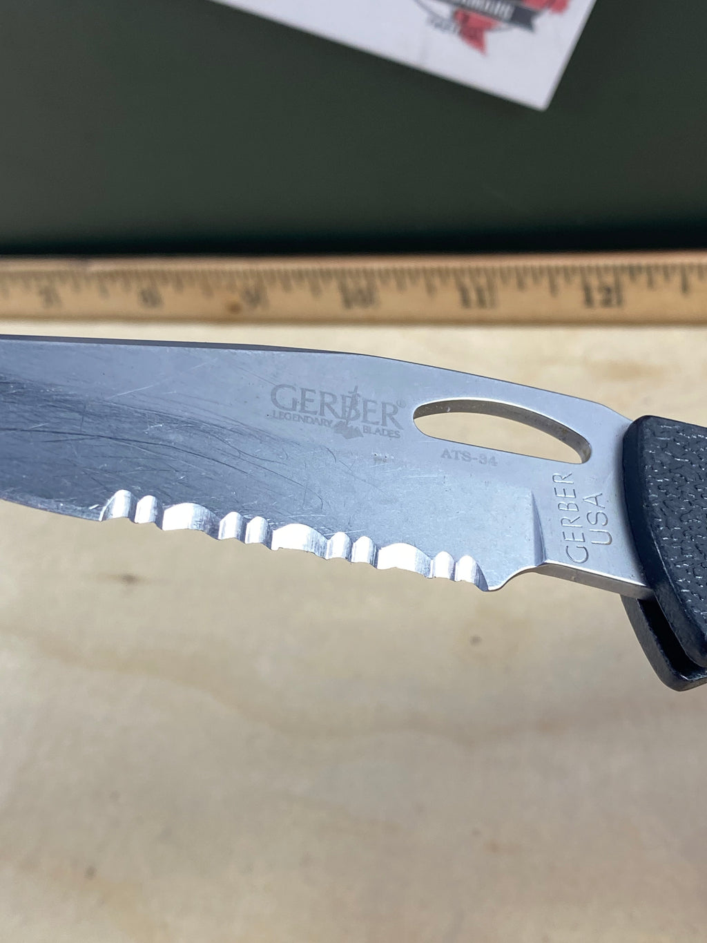 Gerber #46 450 EZ Out Pocket Knife Lockback combo Edge Blade. Light usage. Resharpened