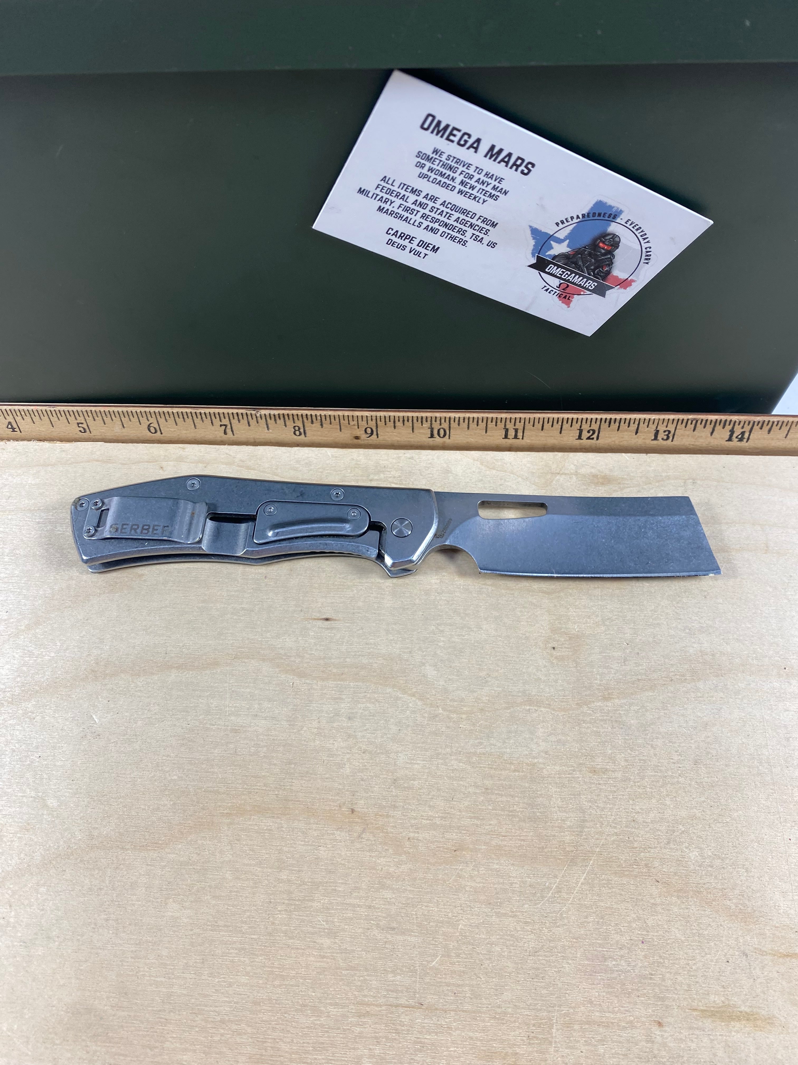 Gerber #64 FlatIron Cleaver Folding Knife. Light usage. Chip on Blade. (MSRP $52.00 NEW)