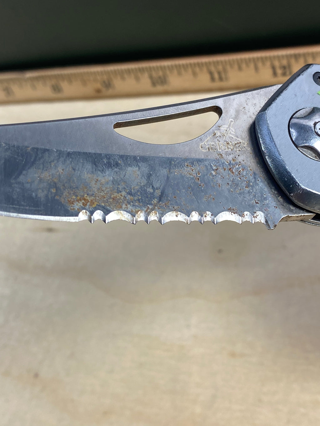Gerber #77 F.A.S.T. 3.0 Assisted Opening Knife Gray/Black Al. Light usage. Dirty. Rust