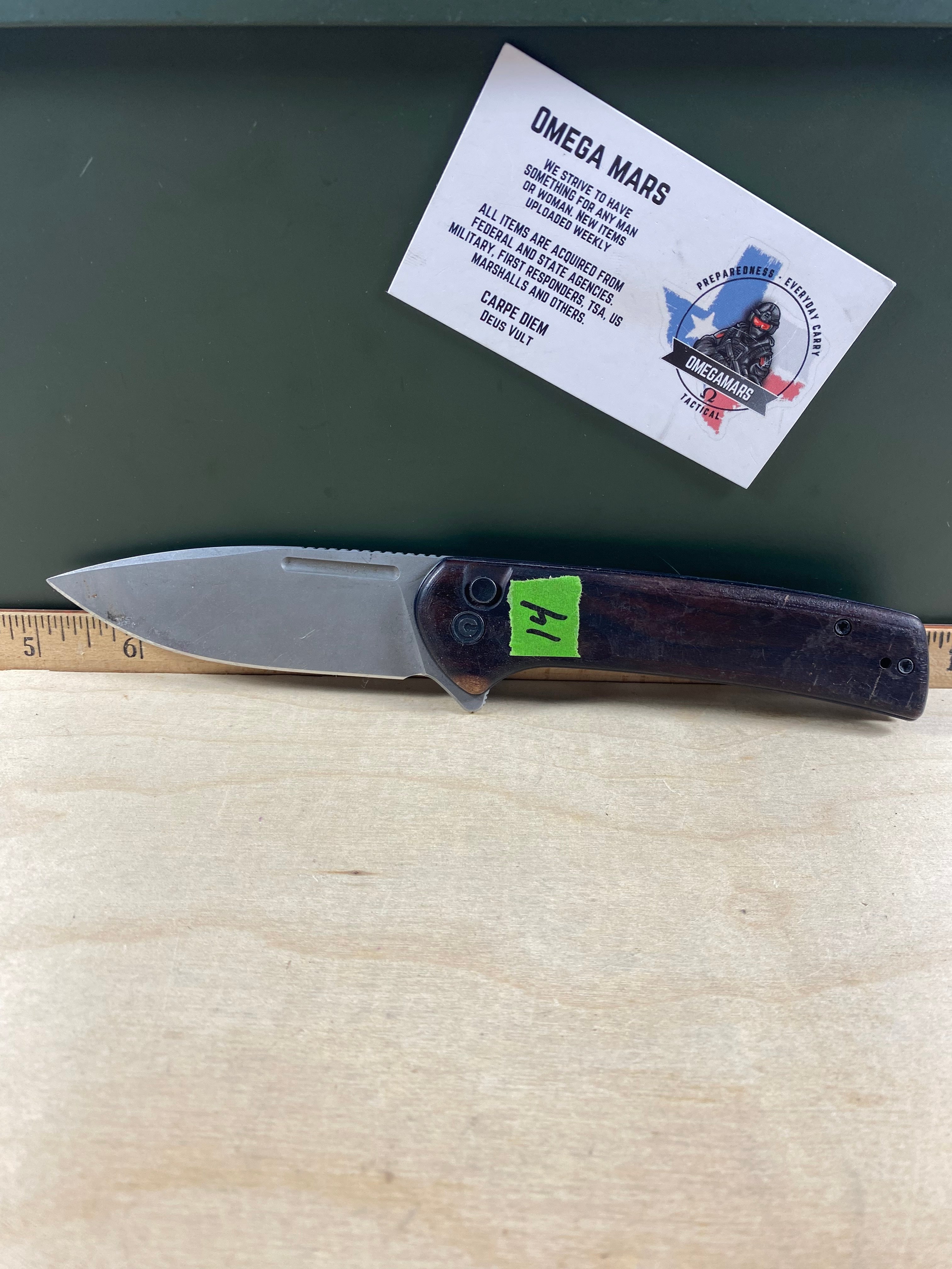CIVIVI #14 Conspirator Flipper & Button Lock Knife Wood Handle. Light usage. Dirty. (MSRP $97.70 NEW)