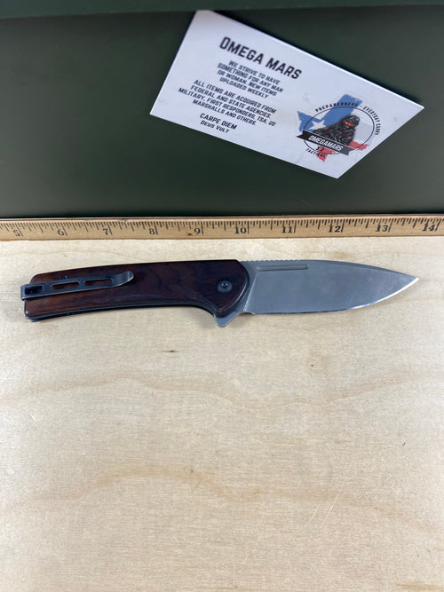 CIVIVI #14 Conspirator Flipper & Button Lock Knife Wood Handle. Light usage. Dirty. (MSRP $97.70 NEW)