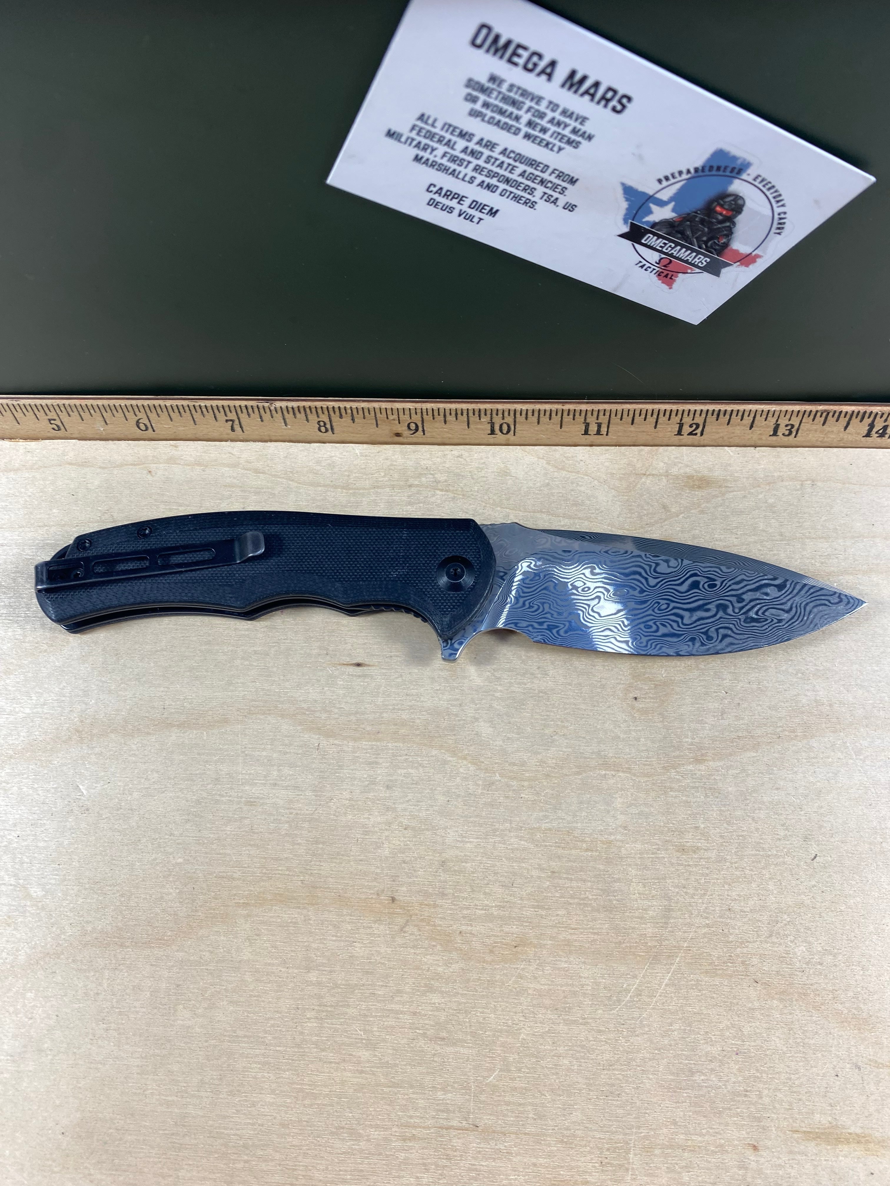 CIVIVI #17 Praxis Knife C803DS - Damascus Spear Point - Black G10 - Liner Lock Flipper Folder. Light usage.