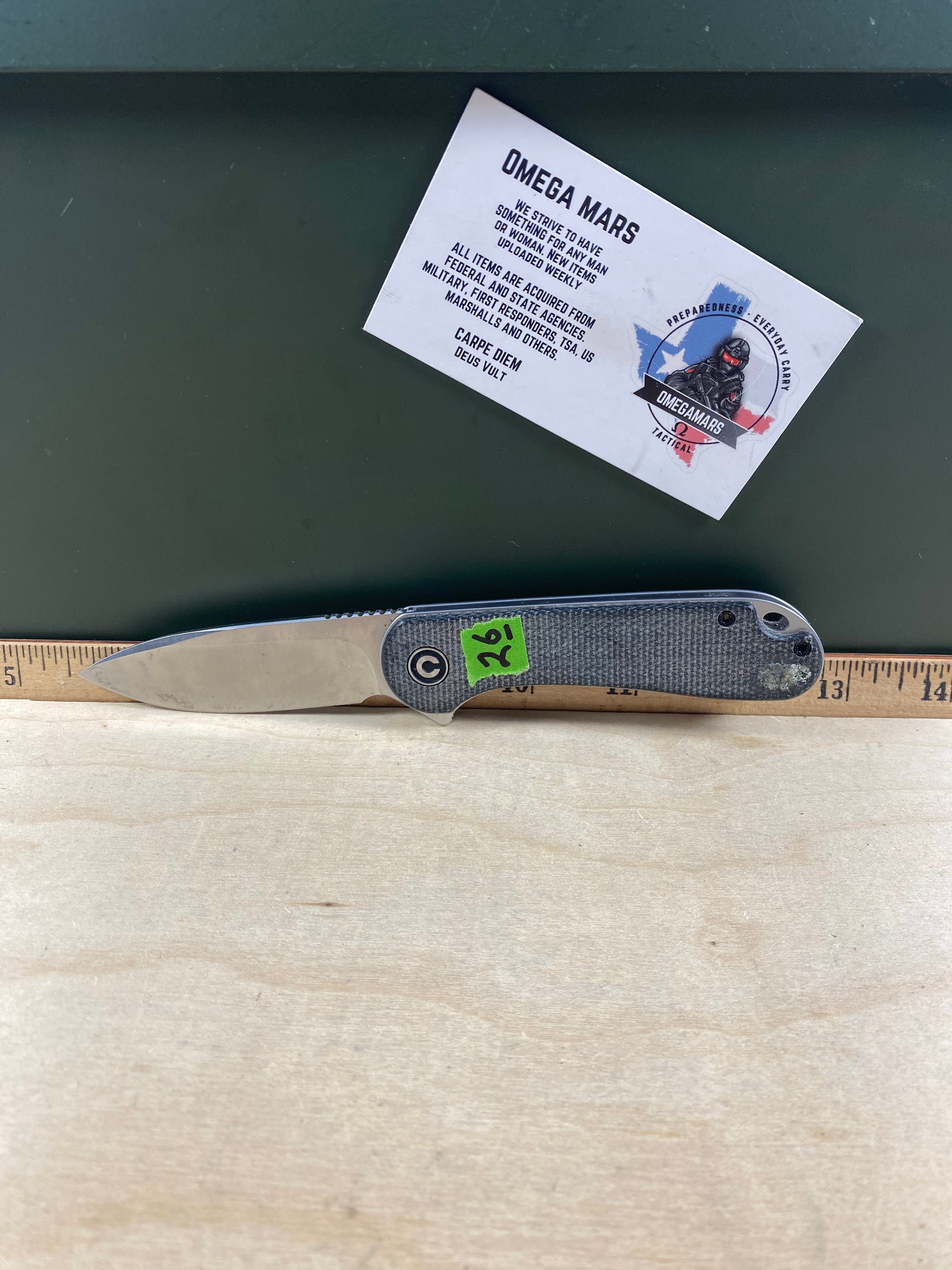 CIVIVI #26 Elementum Flipper Knife Micarta Handle. Light usage. Dirty. (MSRP $61.80 NEW)