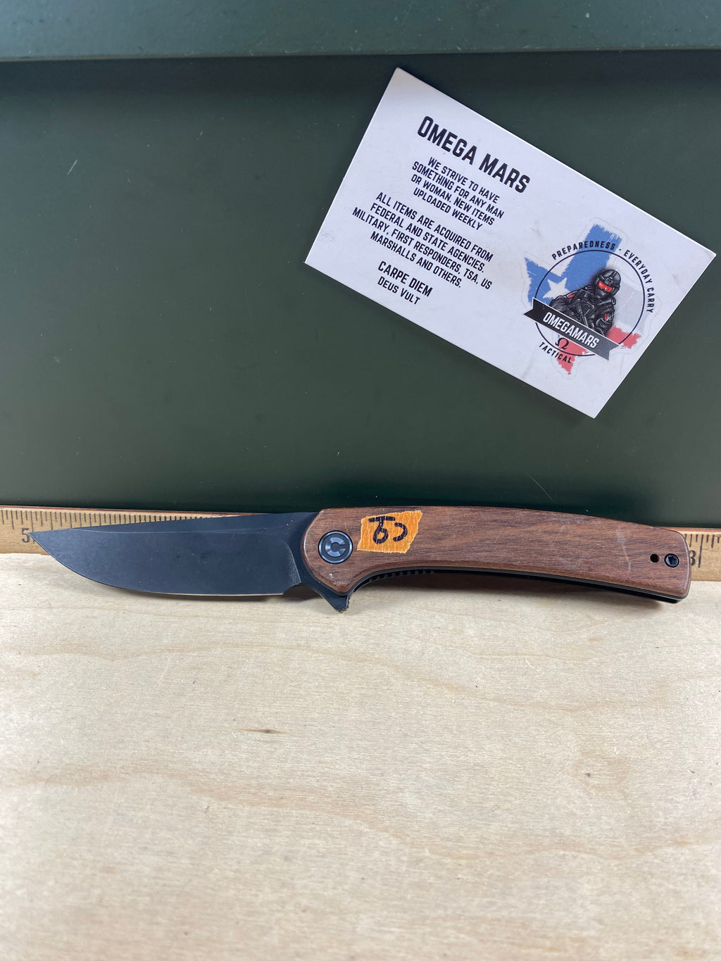 CIVIVI #C9 Mini Asticus Flipper Knife Wood Handle. Looks/feel brand new. Handle shows sing of usage. DISCONTINUED (MSRP $75.00 NEW)