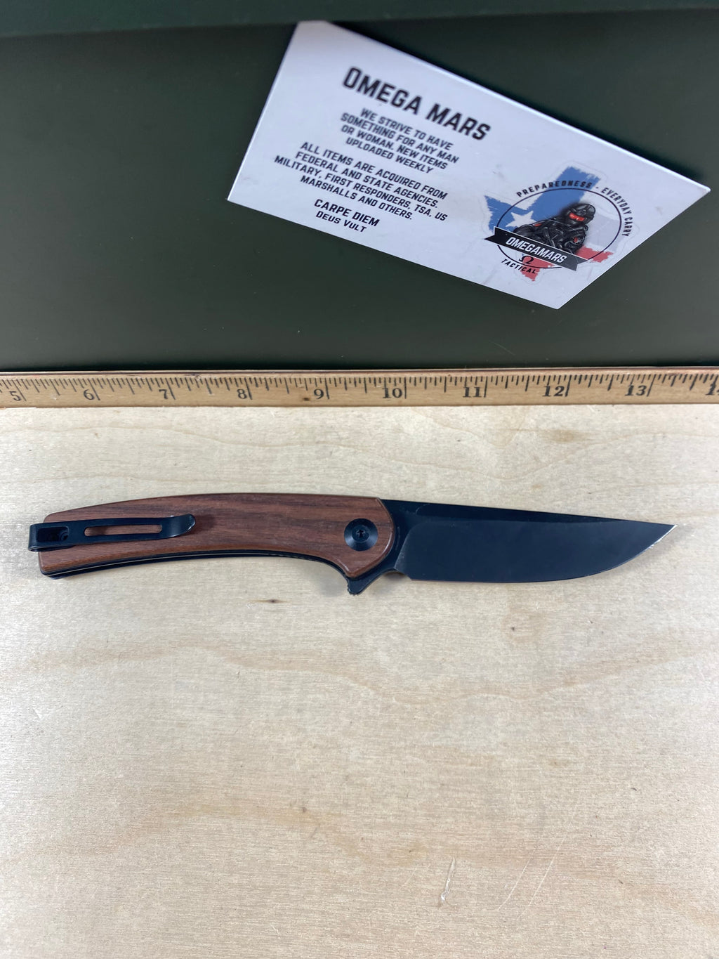 CIVIVI #C9 Mini Asticus Flipper Knife Wood Handle. Looks/feel brand new. Handle shows sing of usage. DISCONTINUED (MSRP $75.00 NEW)