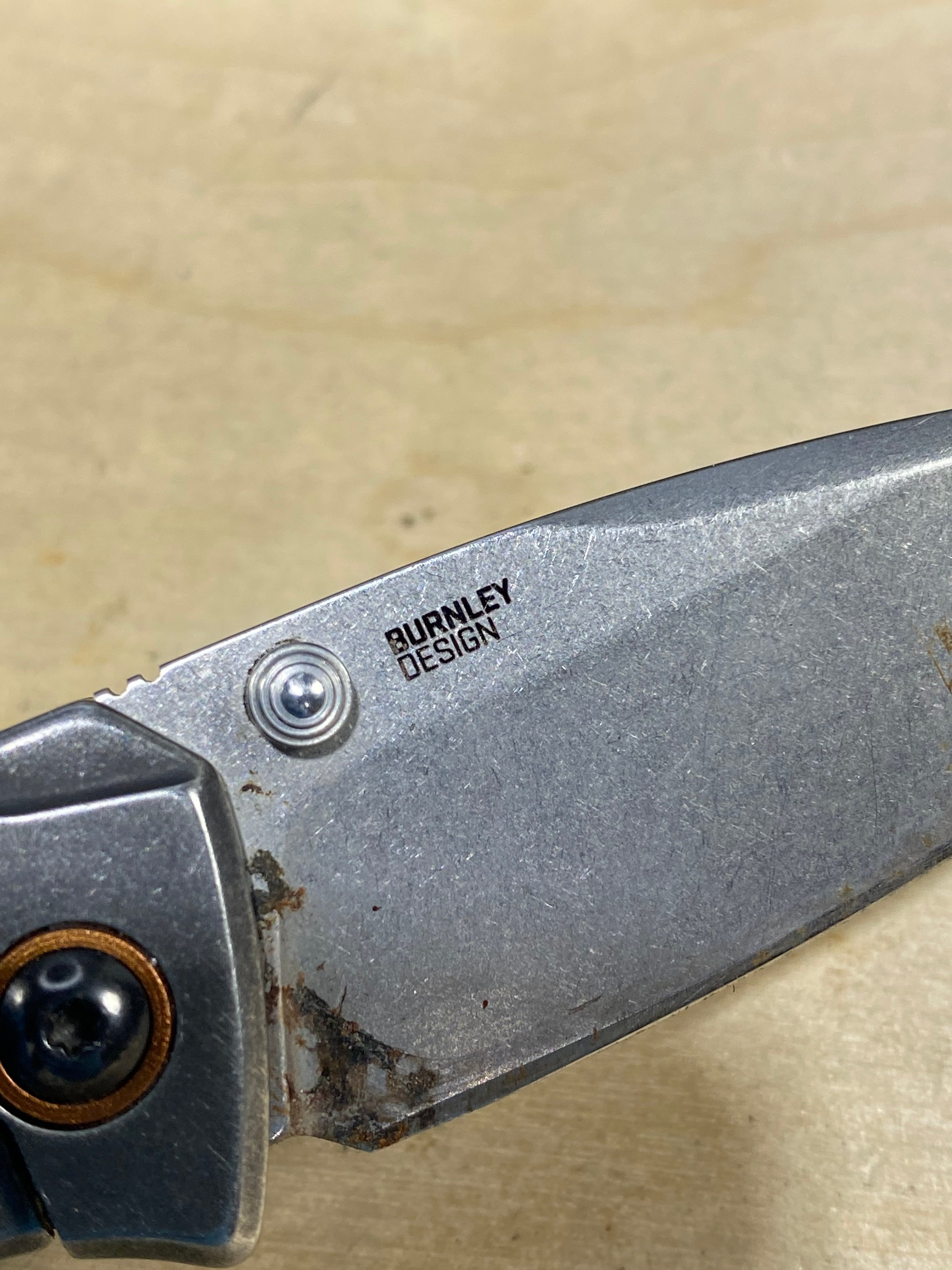 CRKT 2522 Burnley Design #42. Light usage. Customized. Resharpened. Super Dirty.