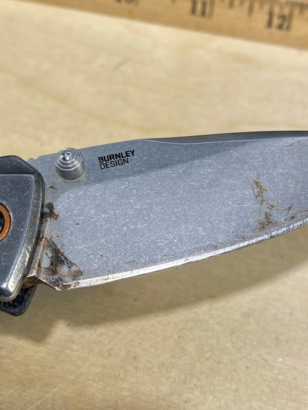 CRKT 2522 Burnley Design #42. Light usage. Customized. Resharpened. Super Dirty.