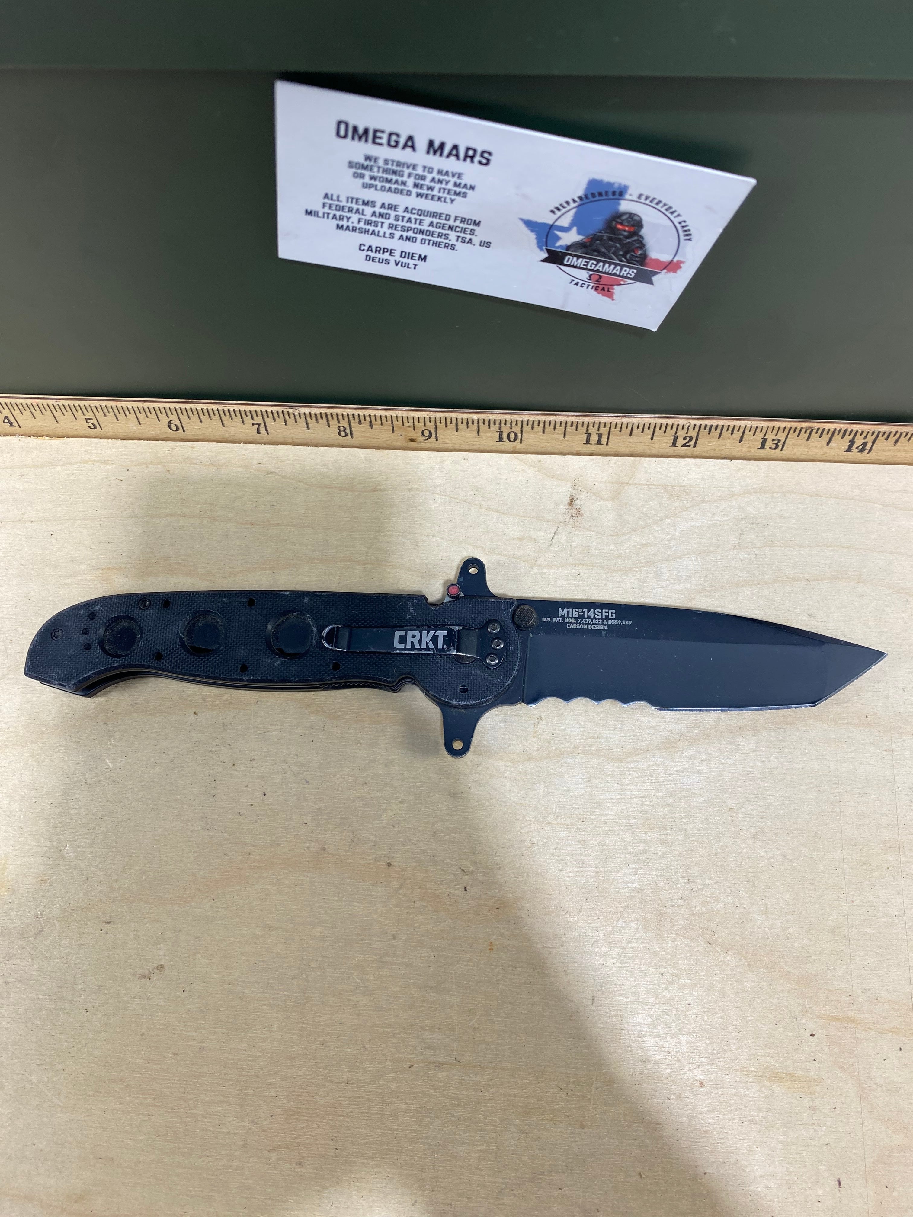 CRKT M16-14SFG #105. Light usage. Chips on blade.