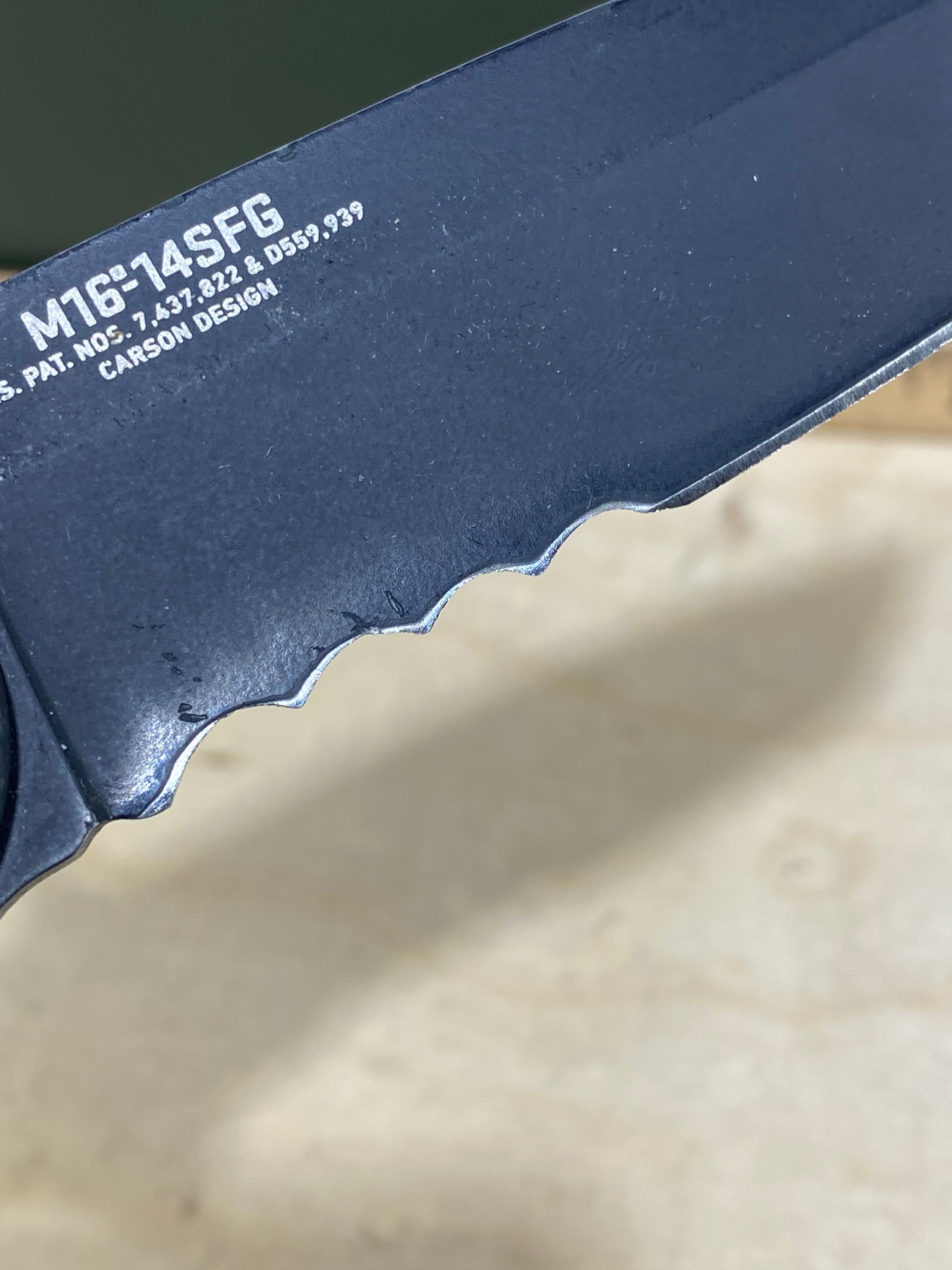 CRKT M16-14SFG #105. Light usage. Chips on blade.