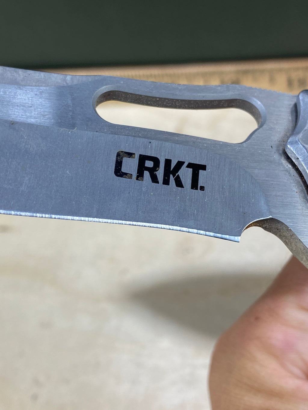 CRKT 5470 Fosil #124. Light usage. Chip on blade