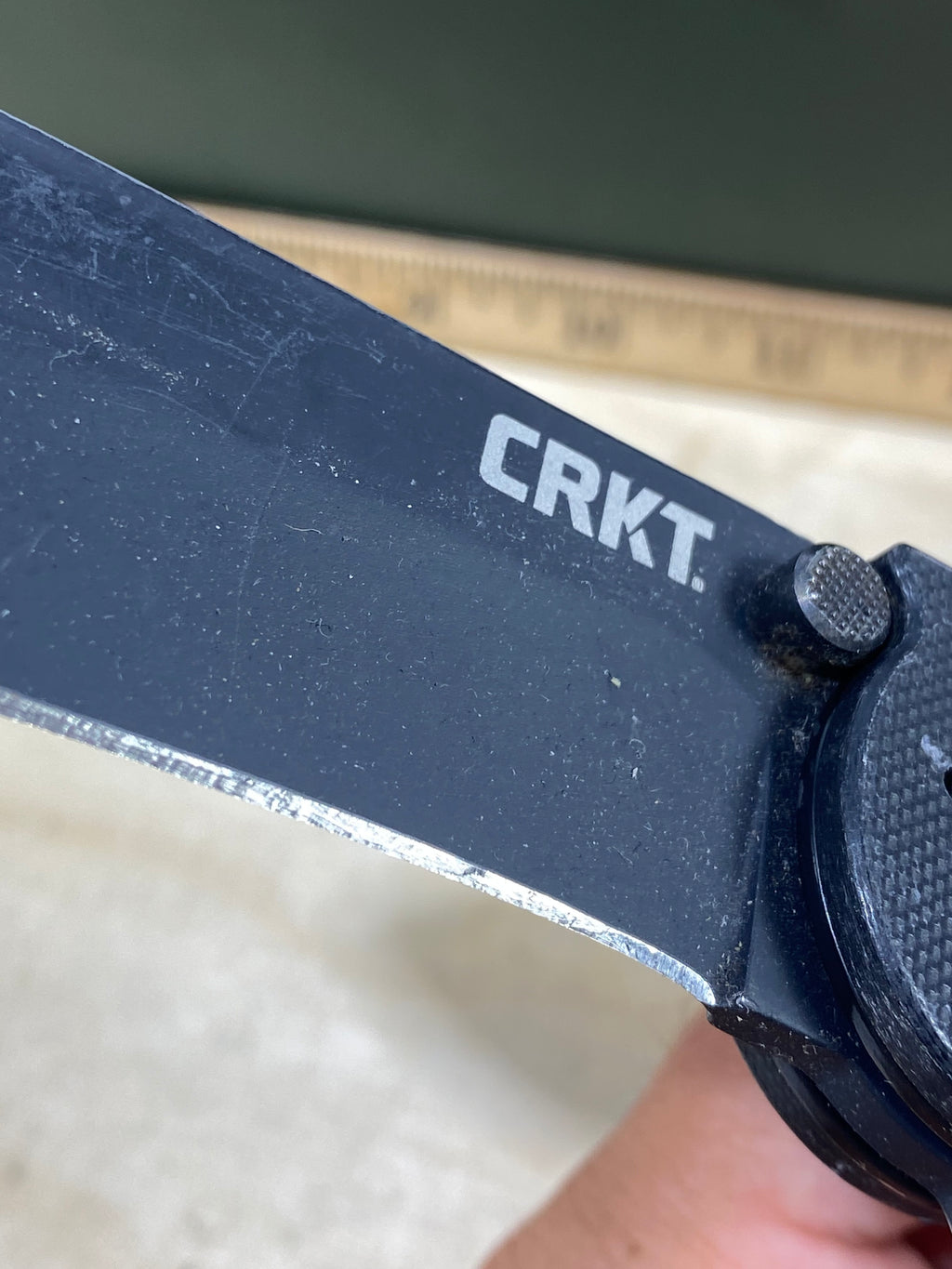 CRKT M21-04G Spear Point #141. Light usage. Resharpened