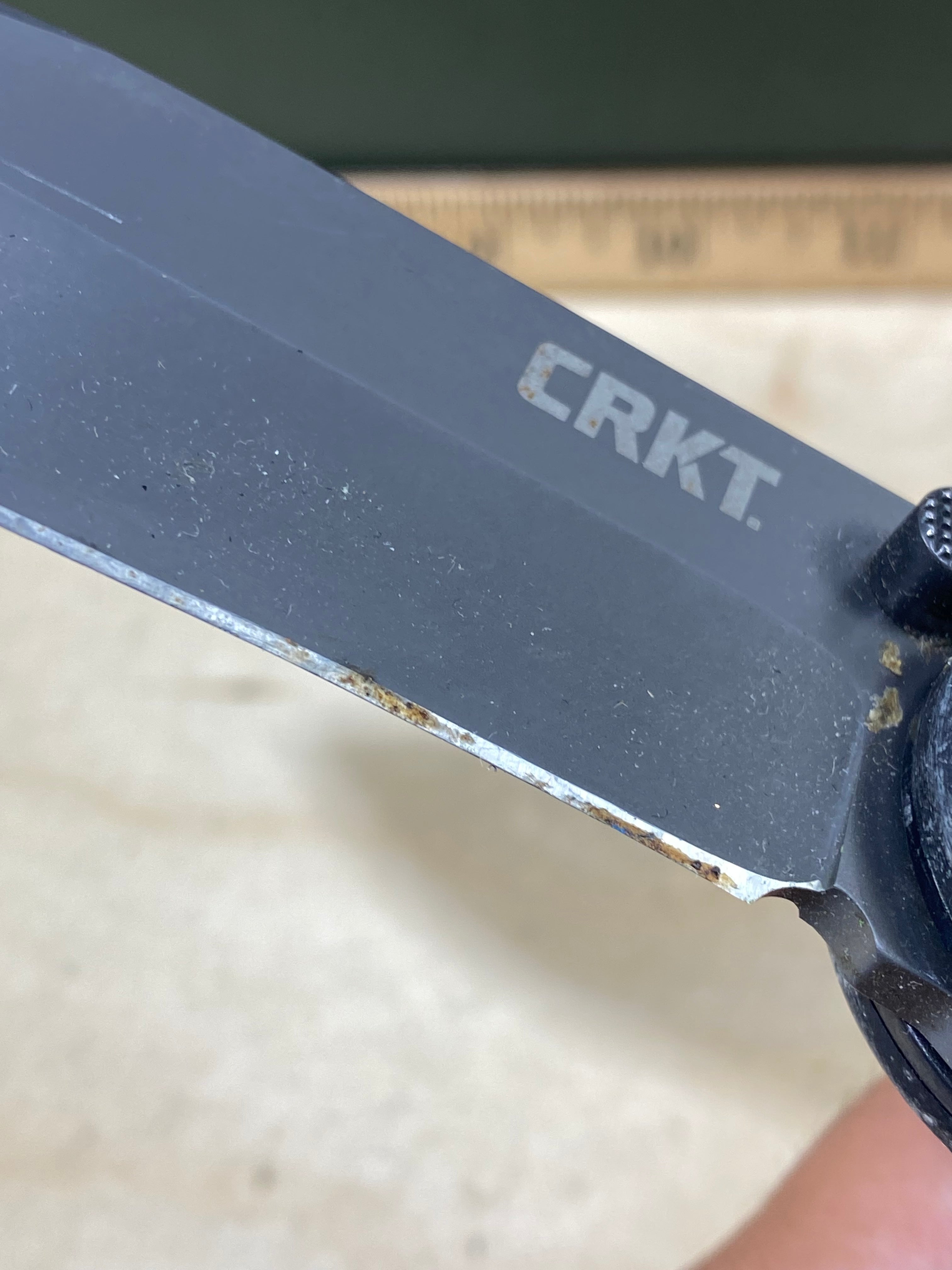 CRKT M21-04G Spear Point #145. Light usage. Resharpened