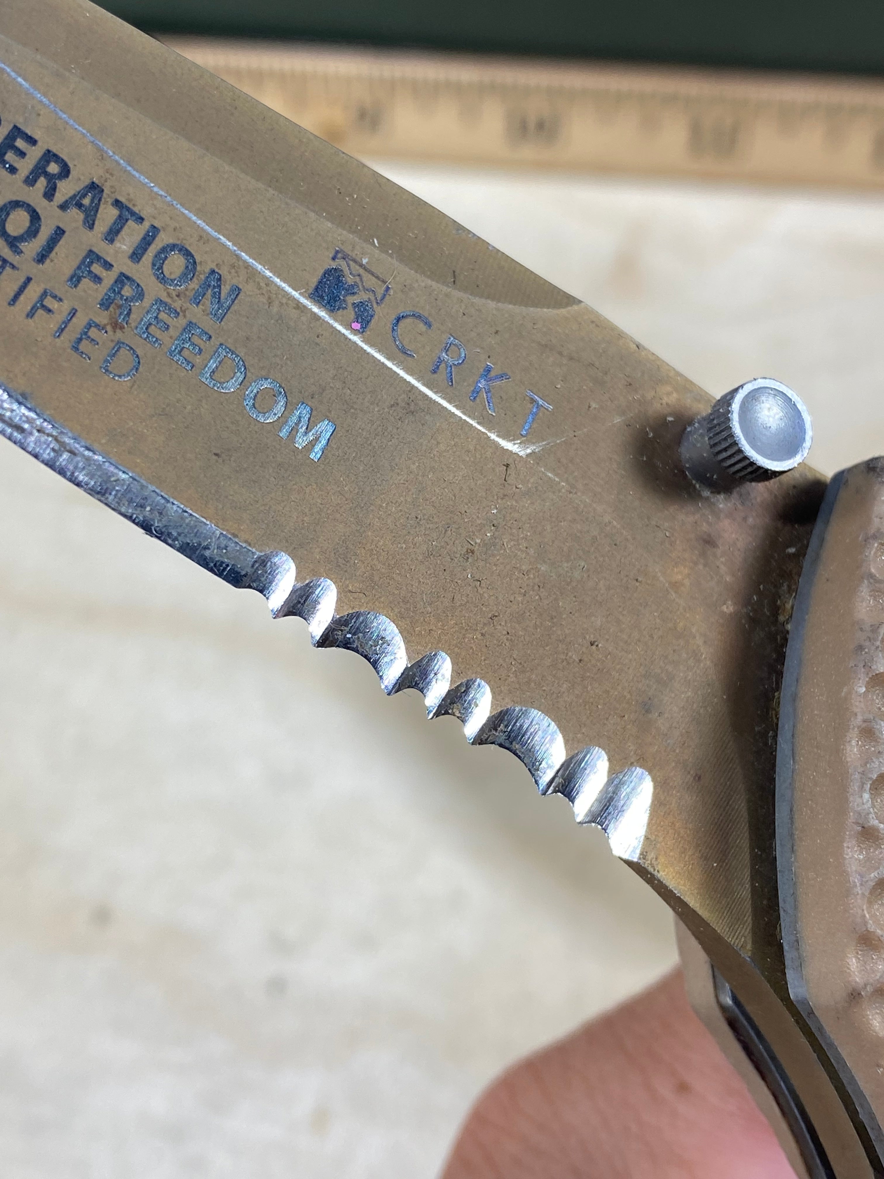 CRKT 7914D Hammond Desert Cruiser #148. Light usage. Resharpened. Dirty. Discontinued