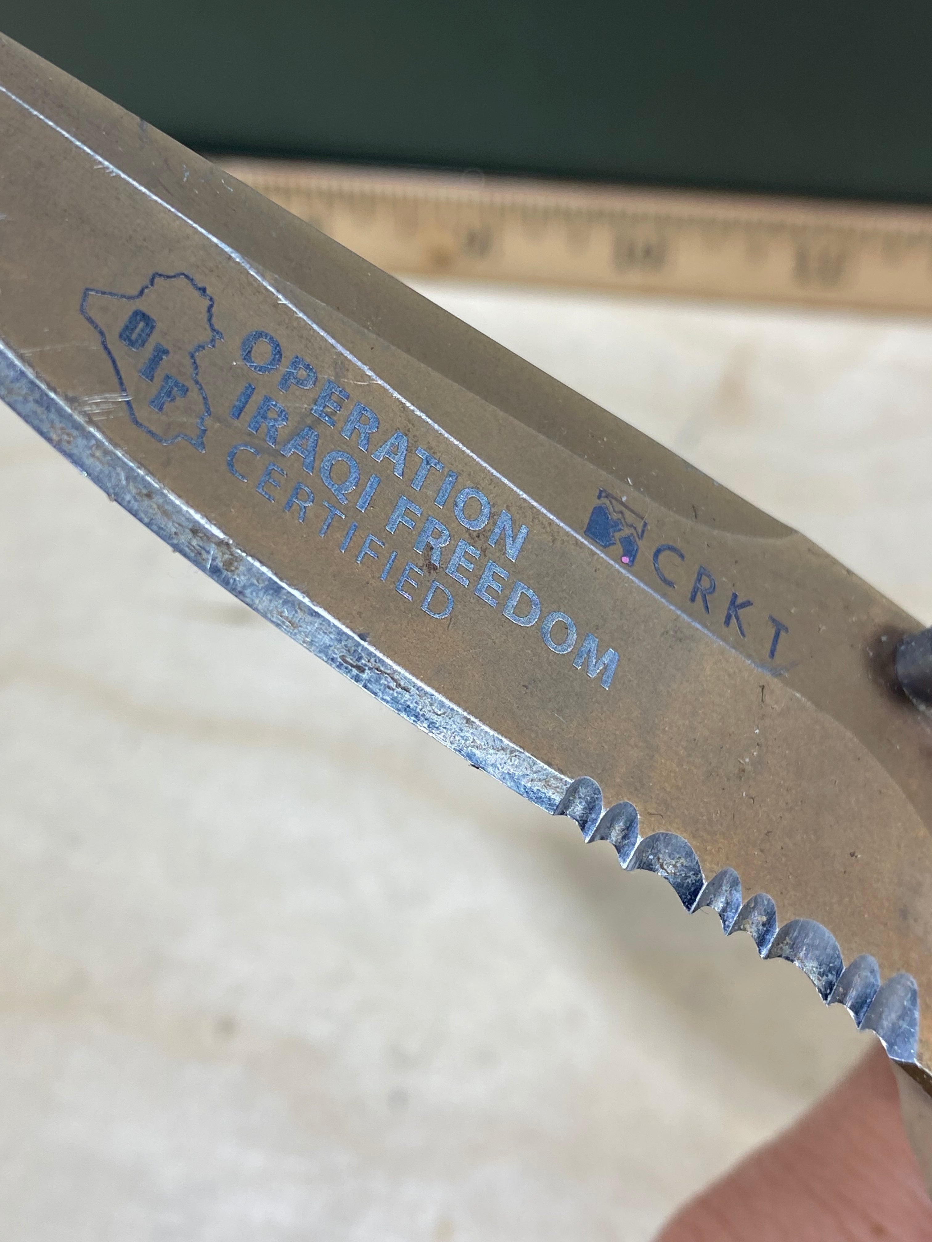 CRKT 7914D Hammond Desert Cruiser #148. Light usage. Resharpened. Dirty. Discontinued