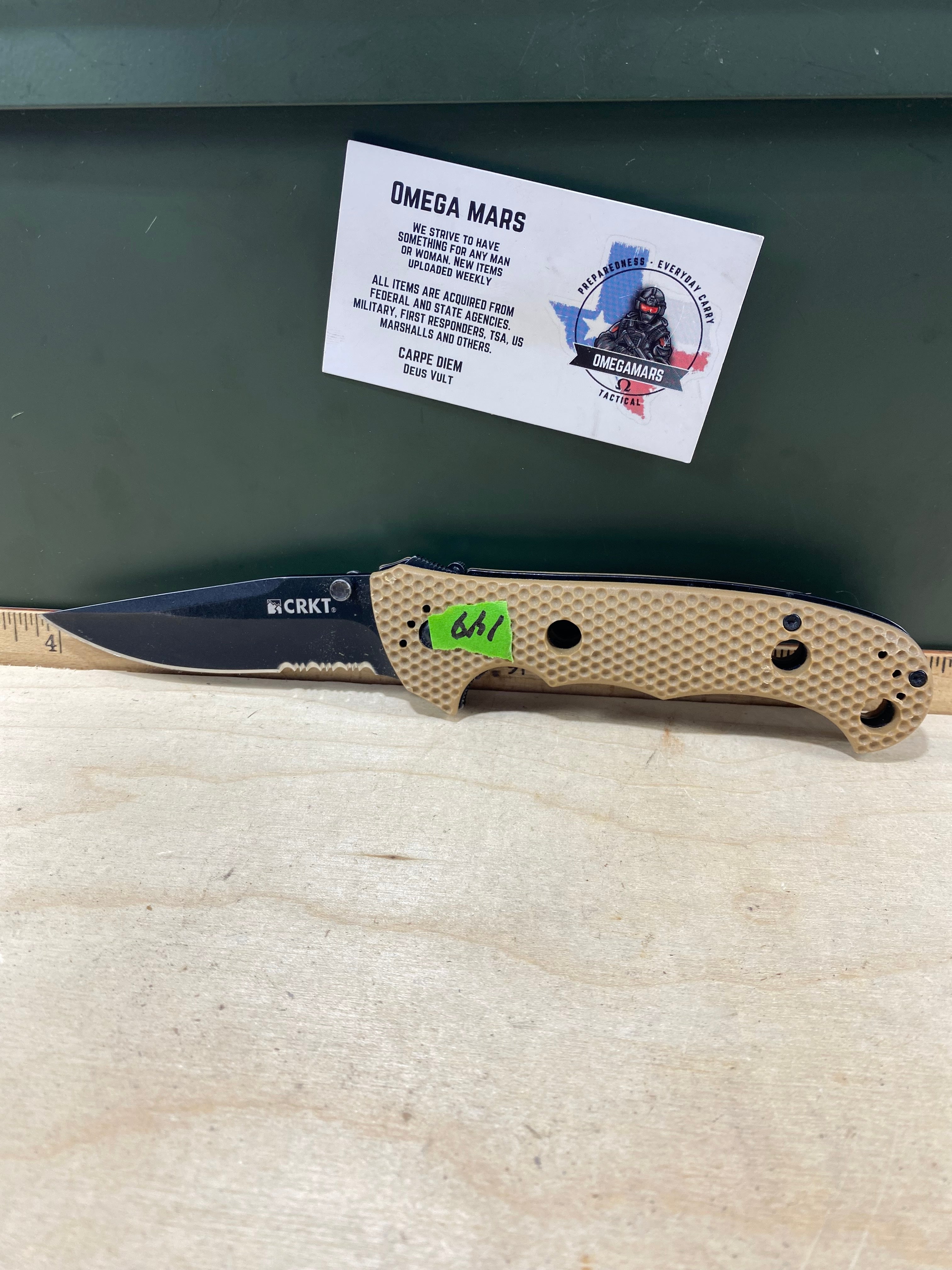 CRKT 7914DB Hammond Cruiser #149. Light usage. Tip chipped. Discontinued