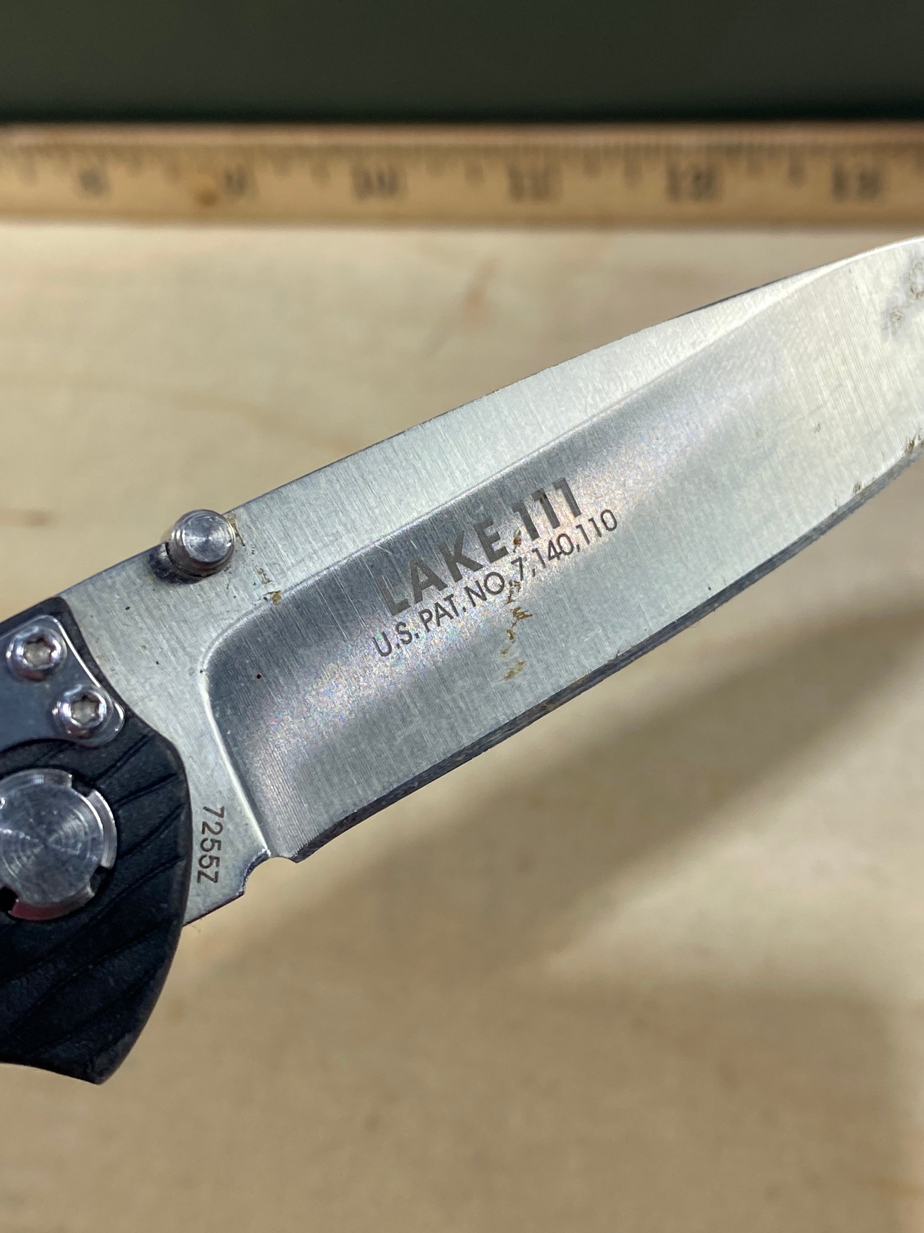 CRKT 7255Z Lake lll #-9. Light usage. Dirty. Resharpened. Discontinued.