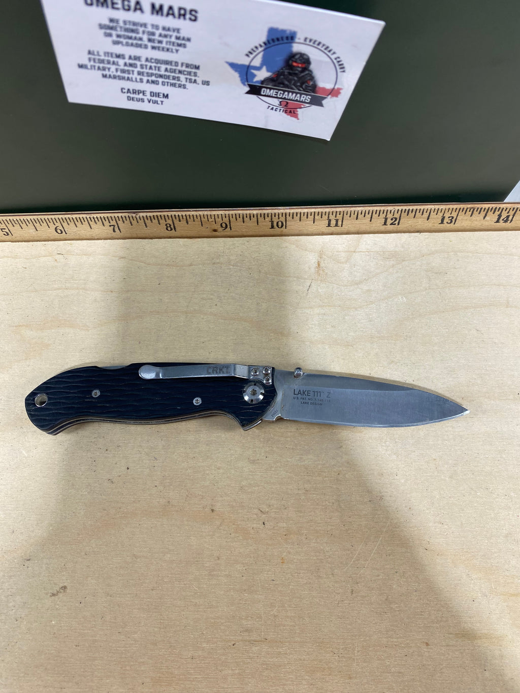 CRKT 7255Z Lake lll #-10. Light usage. Chip on blade. Resharpened. Discontinued.