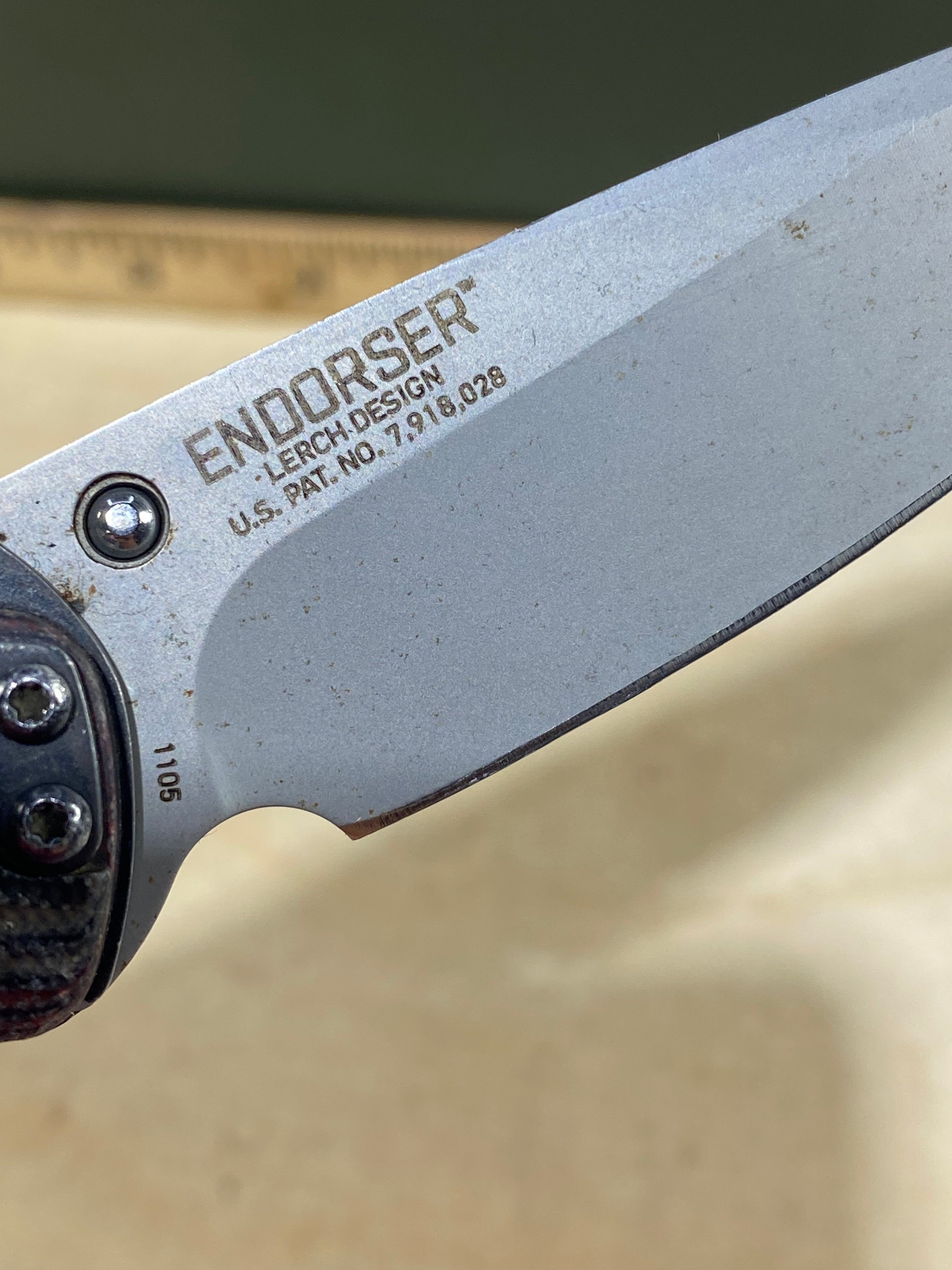 CRKT 1105 Endorser #-37. Light usage. Dirty. Chip on blade.