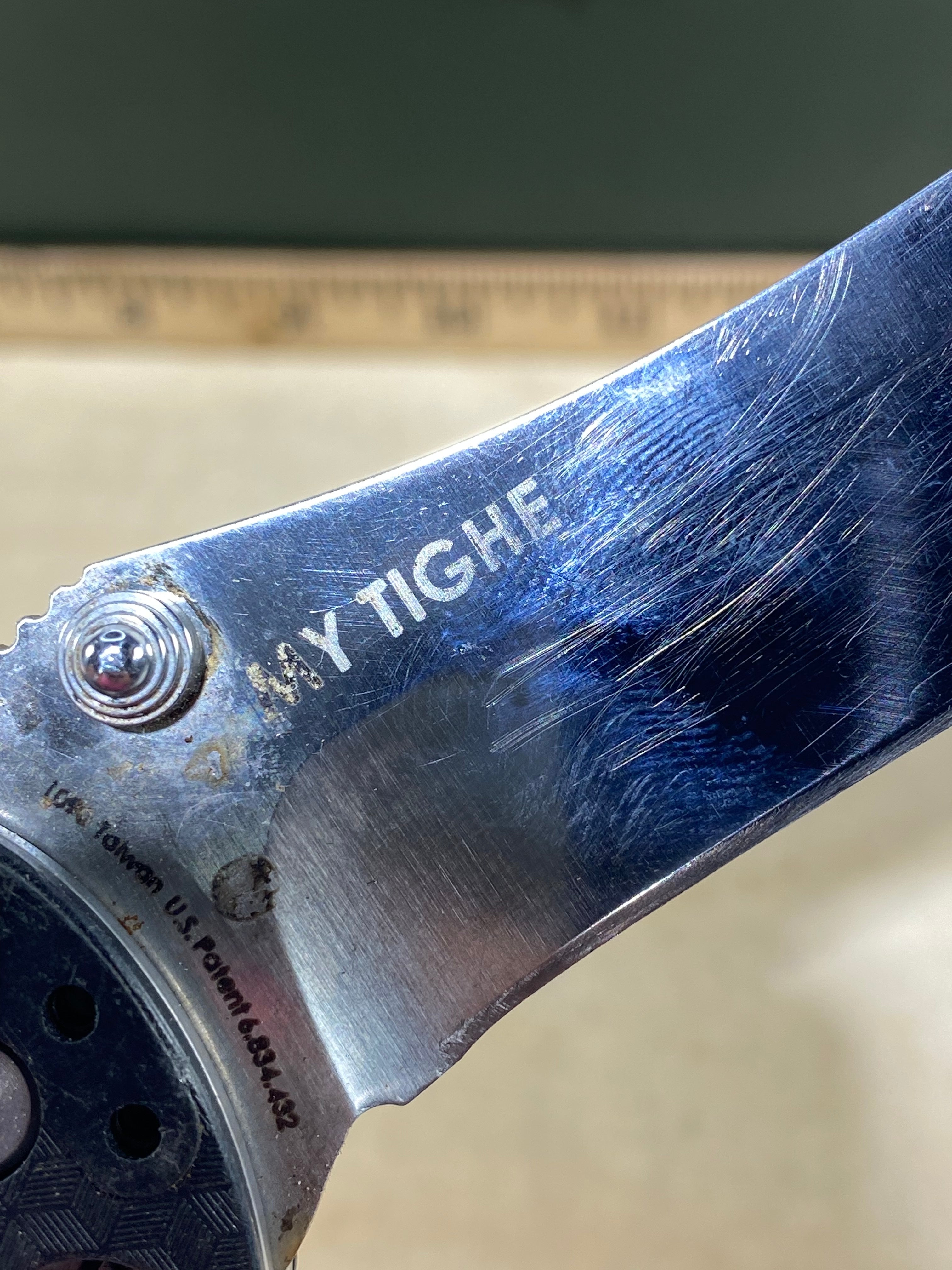 CRKT 1090 My Tighe #-48. Light usage. Missing pocket clip. Resharpened. Discontinued.