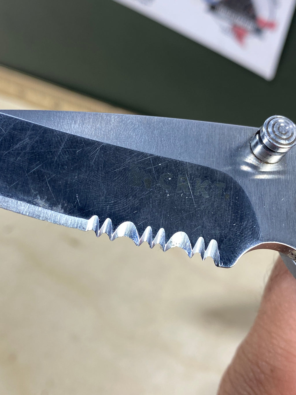 CRKT  5655 Kiss #-55. Light usage. Chips on blade. Dirty. Resharpened. Discontinued.