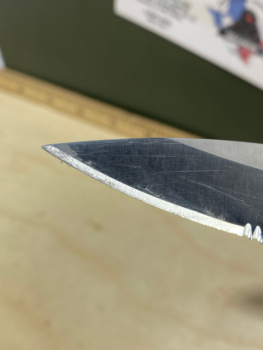 CRKT  5655 Kiss #-55. Light usage. Chips on blade. Dirty. Resharpened. Discontinued.