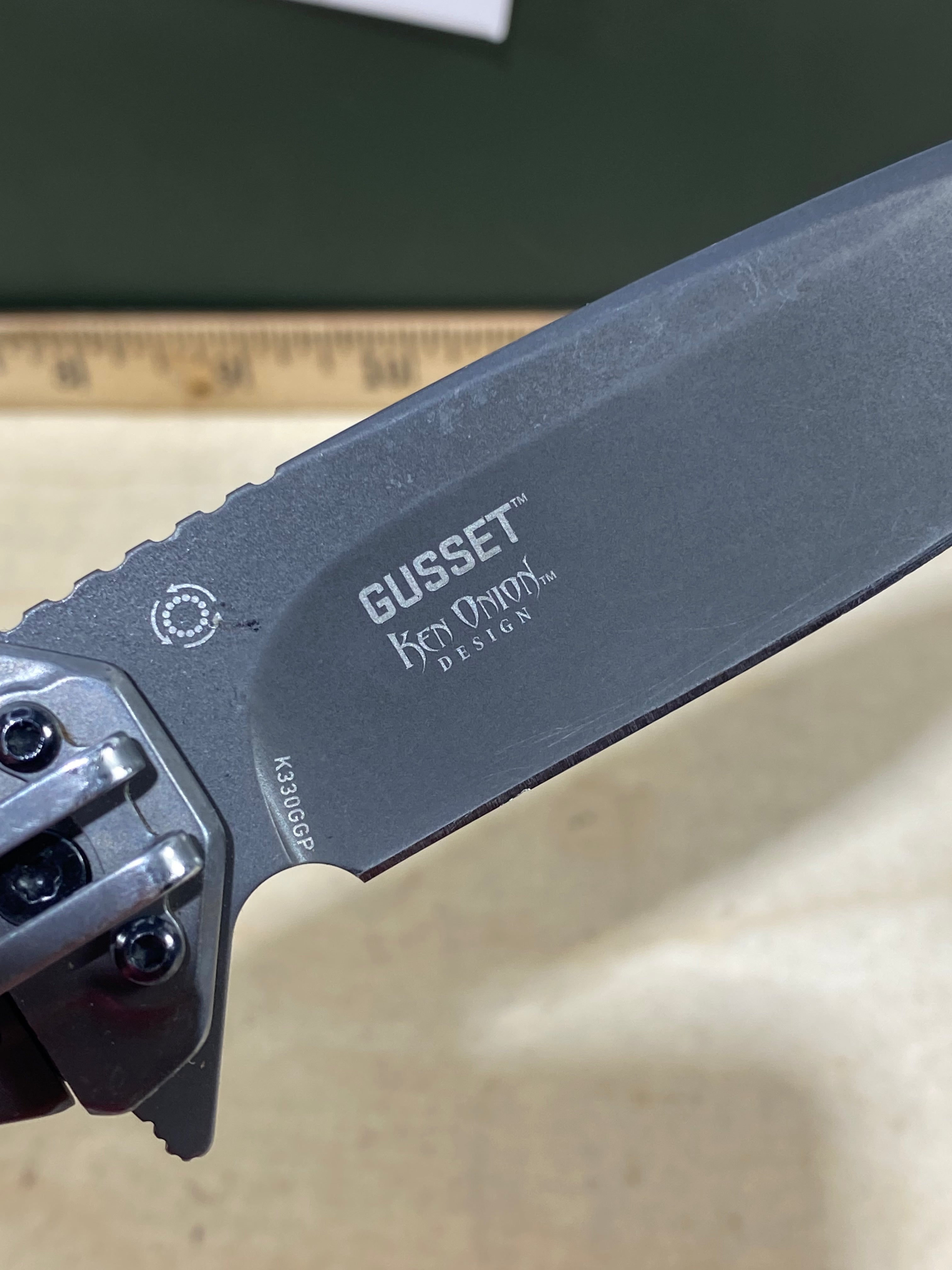 CRKT K330GGP Gusset #-74. Light usage. Chip on blade.
