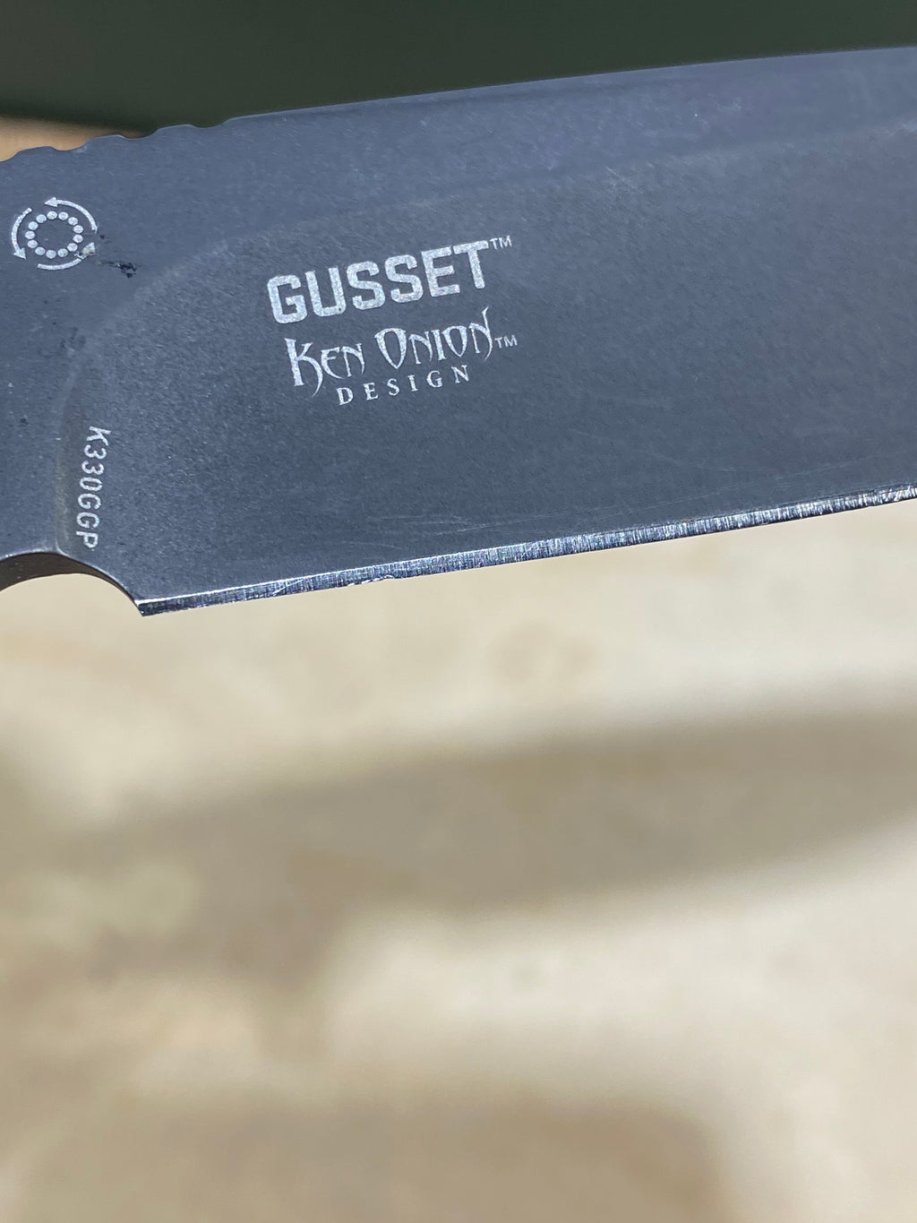 CRKT K330GGP Gusset #-74. Light usage. Chip on blade.