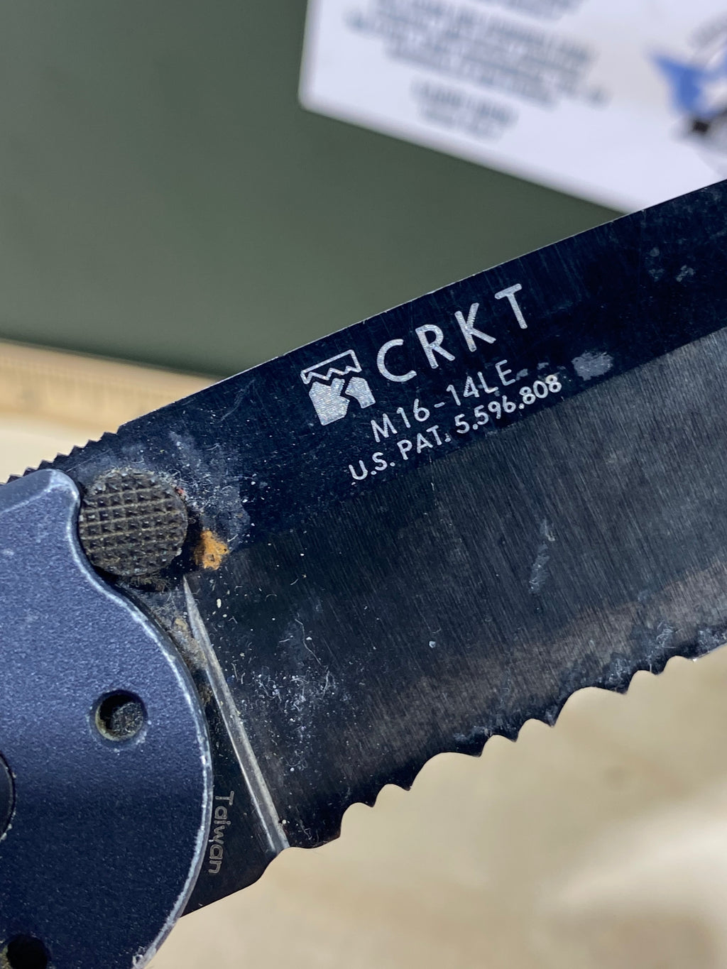 CRKT M16-14LE #-112. Light usage. Chip on blade.