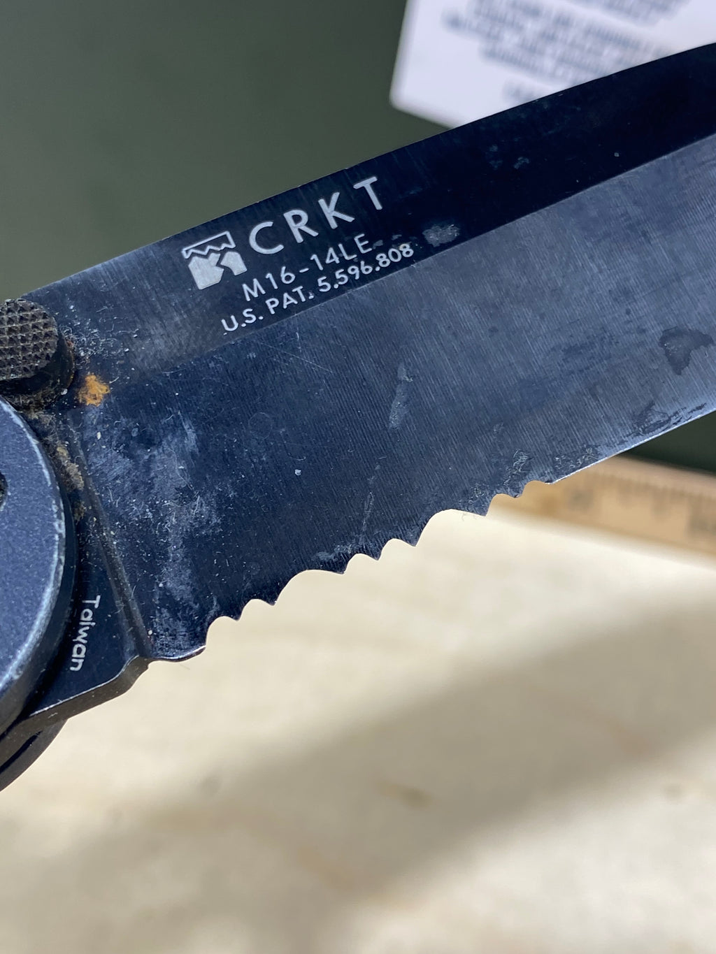 CRKT M16-14LE #-112. Light usage. Chip on blade.