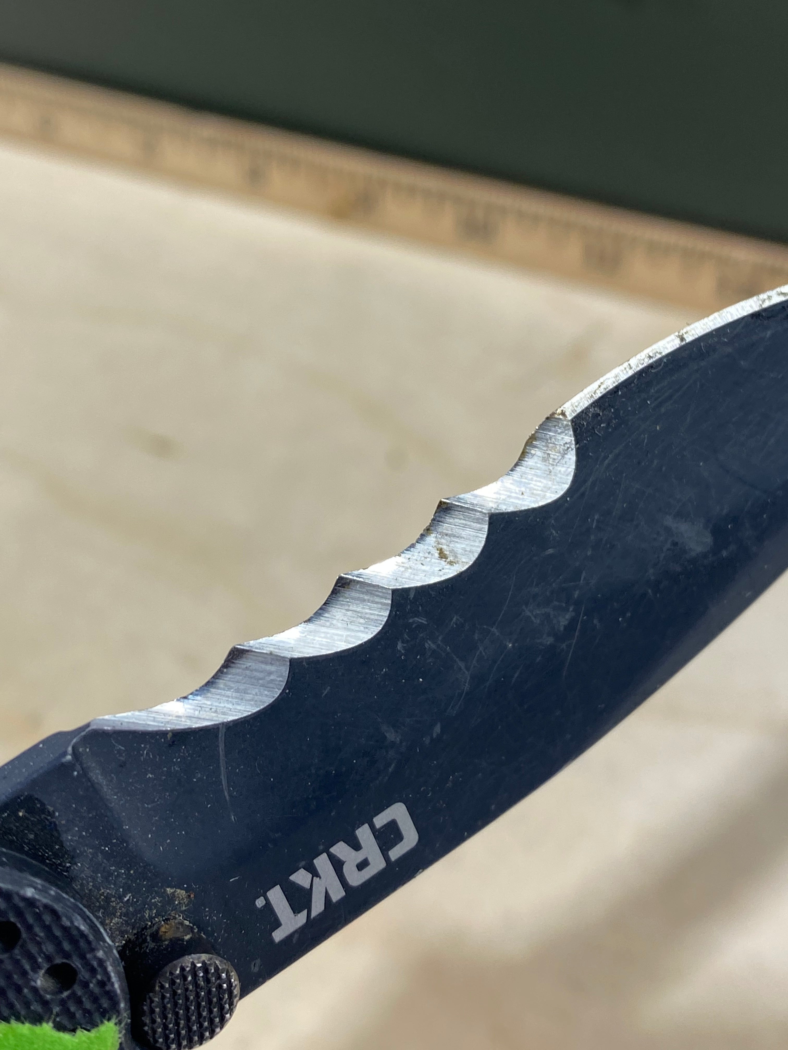 CRKT M21-12SFG #-118. Light usage. Dirty. Chip on blade.