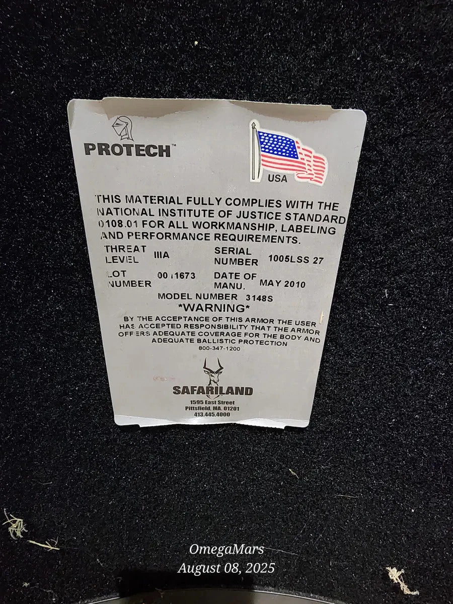 Protech Safariland level 3a Ballistic Body Bunker Shield.